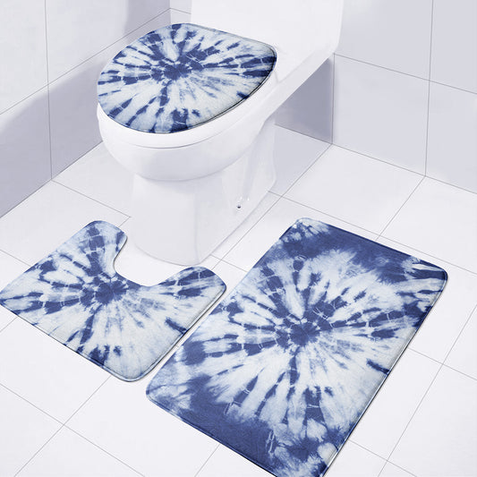 Blue And White Tie Dye Print 3 Piece Bath Mat Set