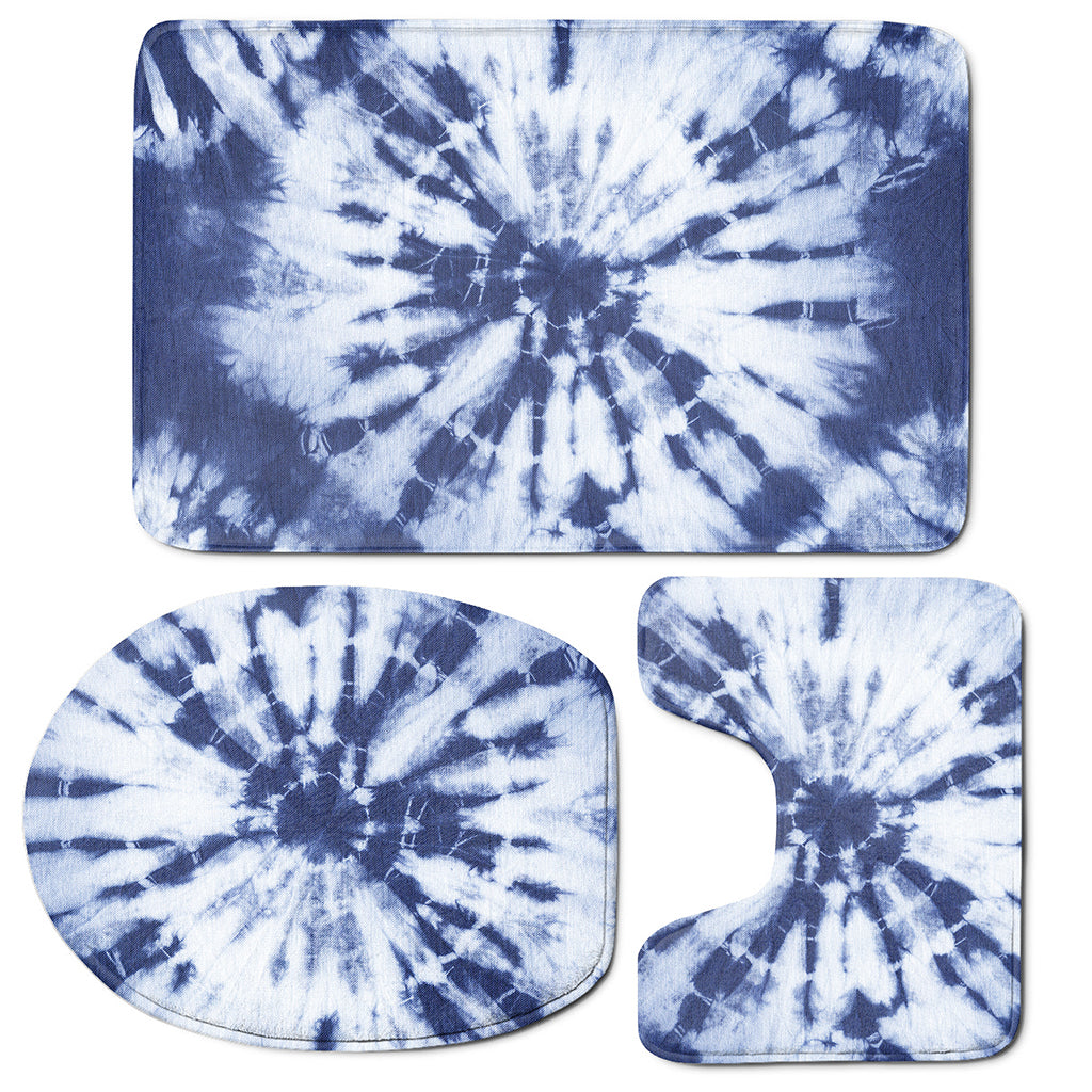 Blue And White Tie Dye Print 3 Piece Bath Mat Set