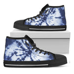 Blue And White Tie Dye Print Black High Top Shoes