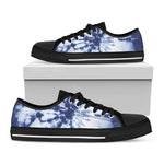 Blue And White Tie Dye Print Black Low Top Shoes