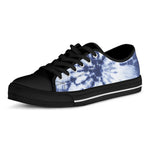 Blue And White Tie Dye Print Black Low Top Shoes