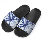 Blue And White Tie Dye Print Black Slide Sandals