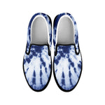 Blue And White Tie Dye Print Black Slip On Shoes