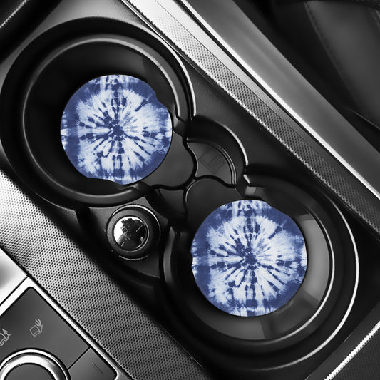 Blue And White Tie Dye Print Car Coasters