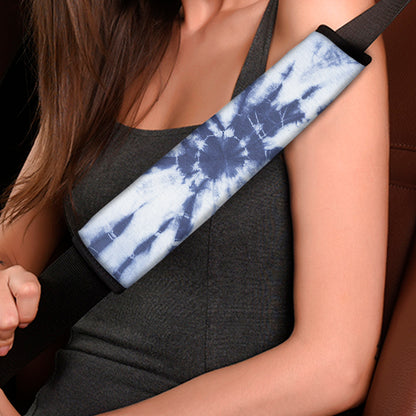 Blue And White Tie Dye Print Car Seat Belt Covers