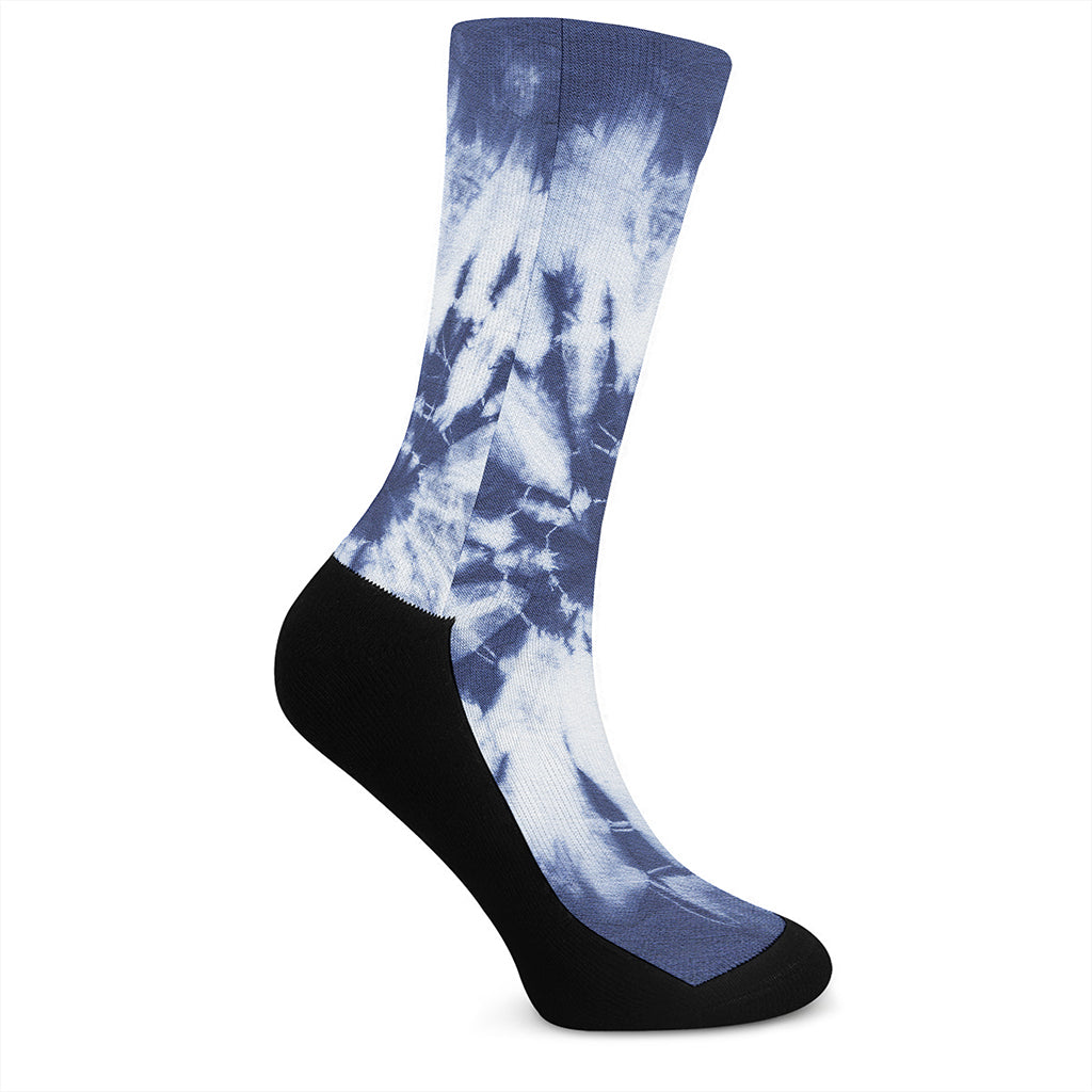 Blue And White Tie Dye Print Crew Socks