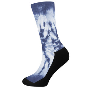 Blue And White Tie Dye Print Crew Socks