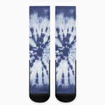 Blue And White Tie Dye Print Crew Socks