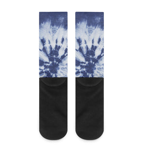 Blue And White Tie Dye Print Crew Socks