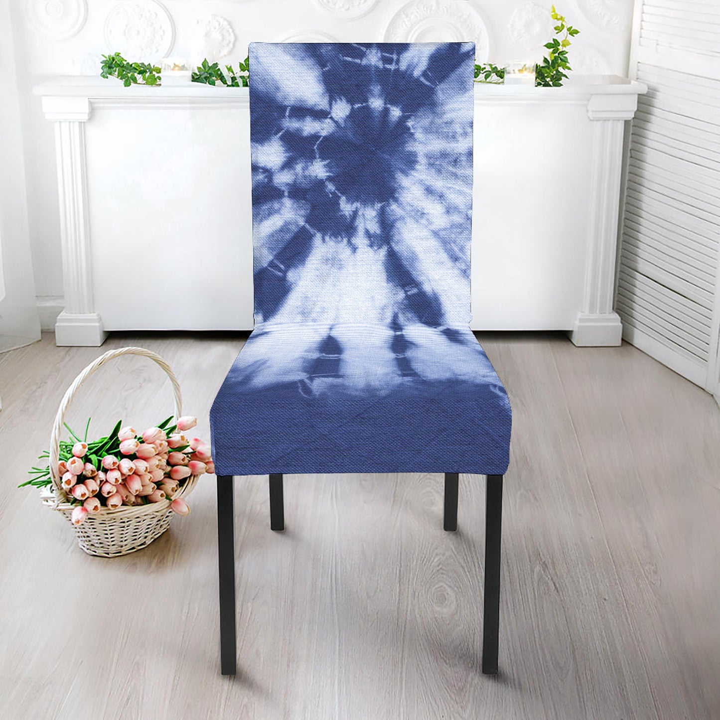 Blue And White Tie Dye Print Dining Chair Slipcover
