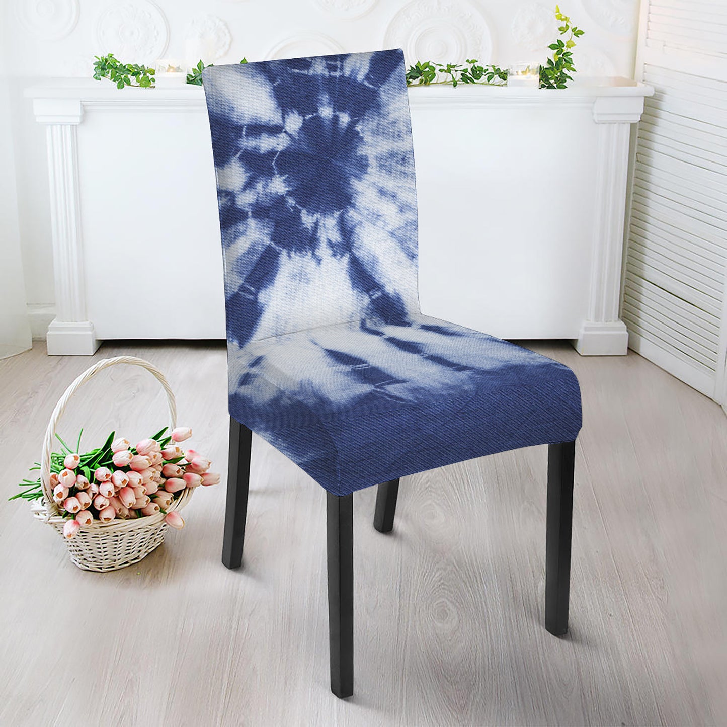 Blue And White Tie Dye Print Dining Chair Slipcover
