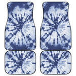 Blue And White Tie Dye Print Front and Back Car Floor Mats