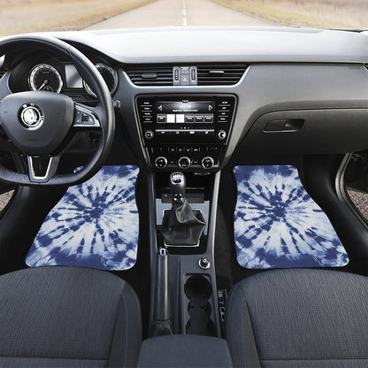 Blue And White Tie Dye Print Front and Back Car Floor Mats