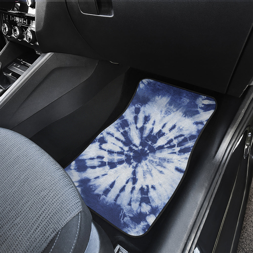 Blue And White Tie Dye Print Front and Back Car Floor Mats