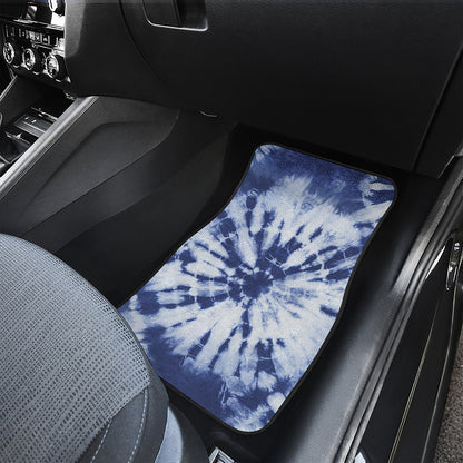 Blue And White Tie Dye Print Front and Back Car Floor Mats