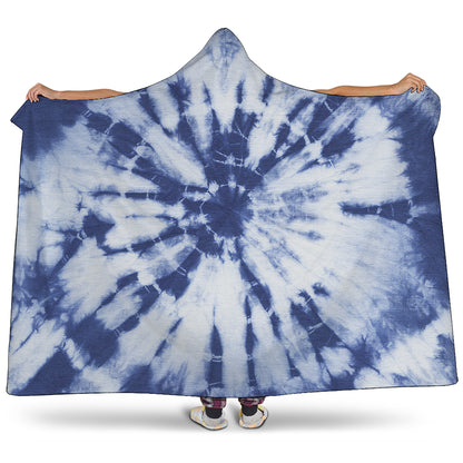 Blue And White Tie Dye Print Hooded Blanket