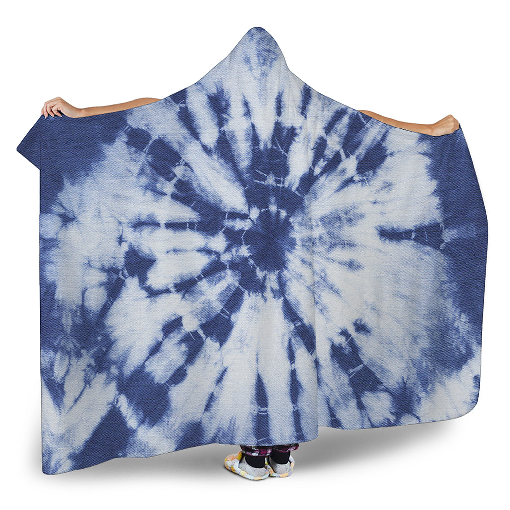 Blue And White Tie Dye Print Hooded Blanket