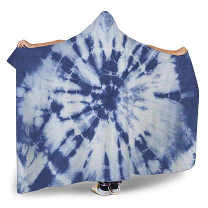 Blue And White Tie Dye Print Hooded Blanket