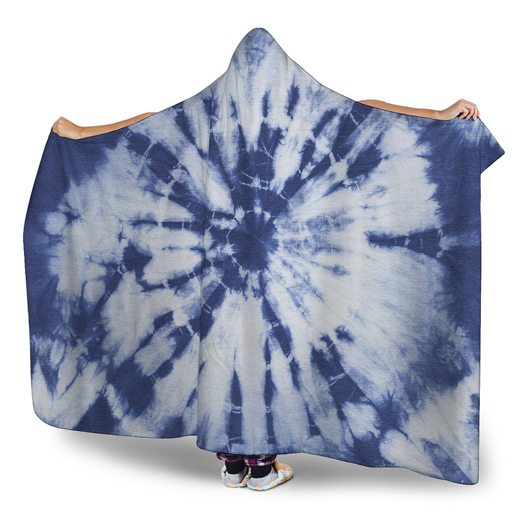 Blue And White Tie Dye Print Hooded Blanket