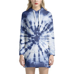 Blue And White Tie Dye Print Hoodie Dress