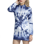 Blue And White Tie Dye Print Hoodie Dress