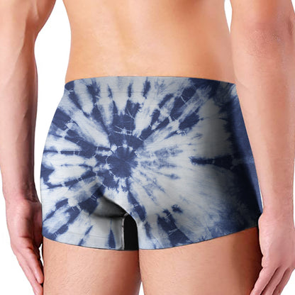 Blue And White Tie Dye Print Men's Boxer Briefs