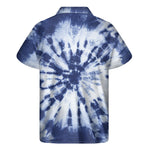 Blue And White Tie Dye Print Men's Short Sleeve Shirt