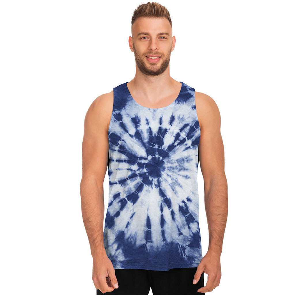 Blue And White Tie Dye Print Men's Tank Top