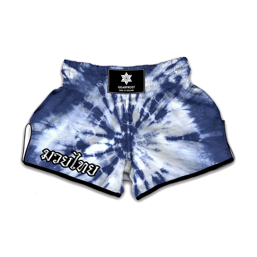 Blue And White Tie Dye Print Muay Thai Boxing Shorts