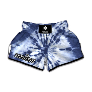 Blue And White Tie Dye Print Muay Thai Boxing Shorts