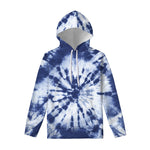 Blue And White Tie Dye Print Pullover Hoodie
