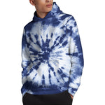 Blue And White Tie Dye Print Pullover Hoodie