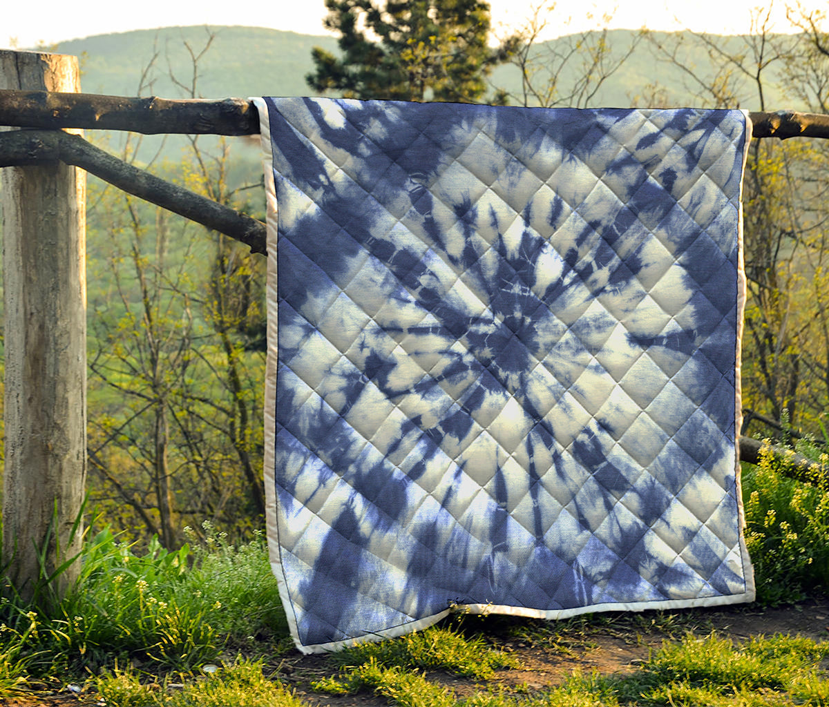 Blue And White Tie Dye Print Quilt