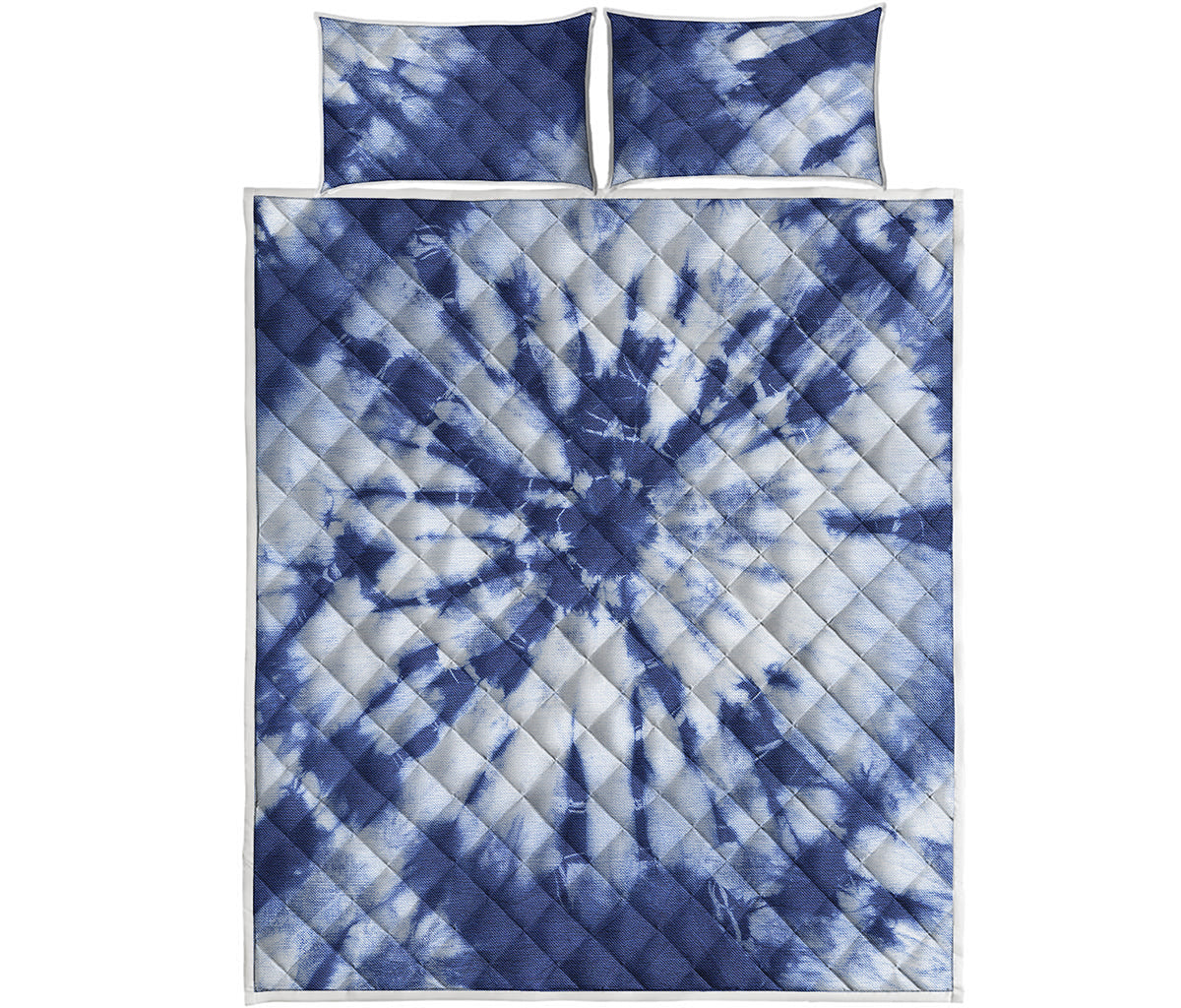 Blue And White Tie Dye Print Quilt Bed Set