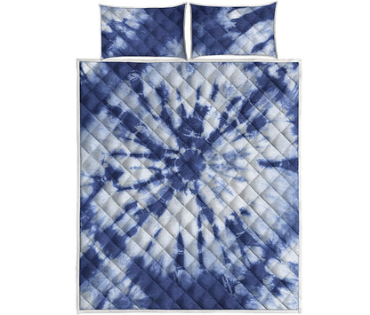 Blue And White Tie Dye Print Quilt Bed Set