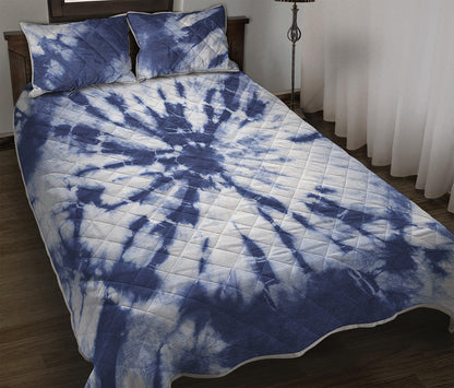 Blue And White Tie Dye Print Quilt Bed Set