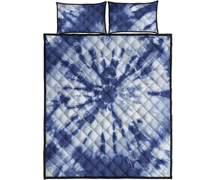 Blue And White Tie Dye Print Quilt Bed Set