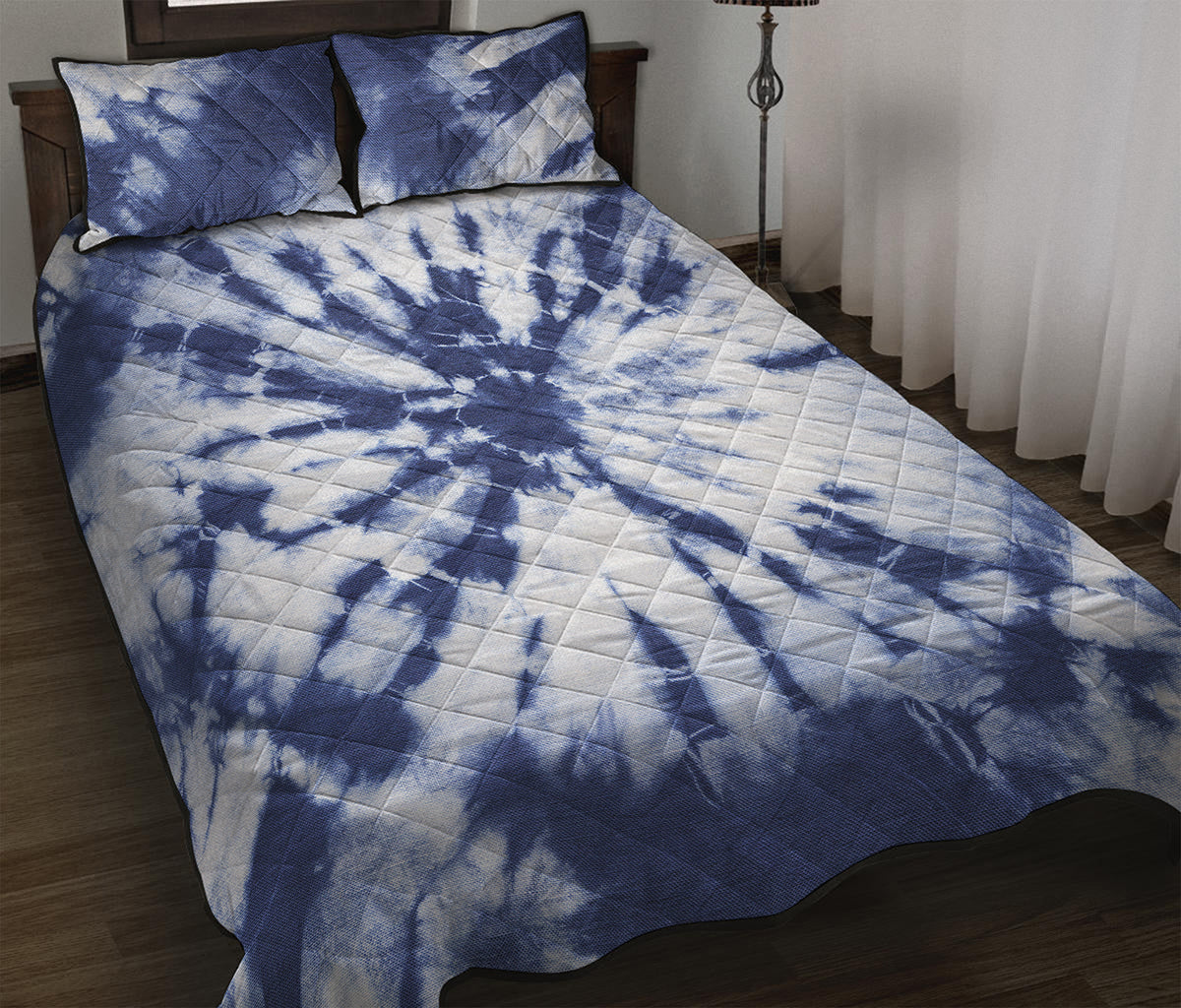 Blue And White Tie Dye Print Quilt Bed Set