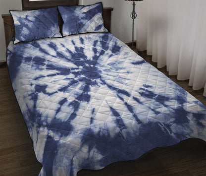 Blue And White Tie Dye Print Quilt Bed Set
