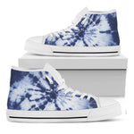Blue And White Tie Dye Print White High Top Shoes