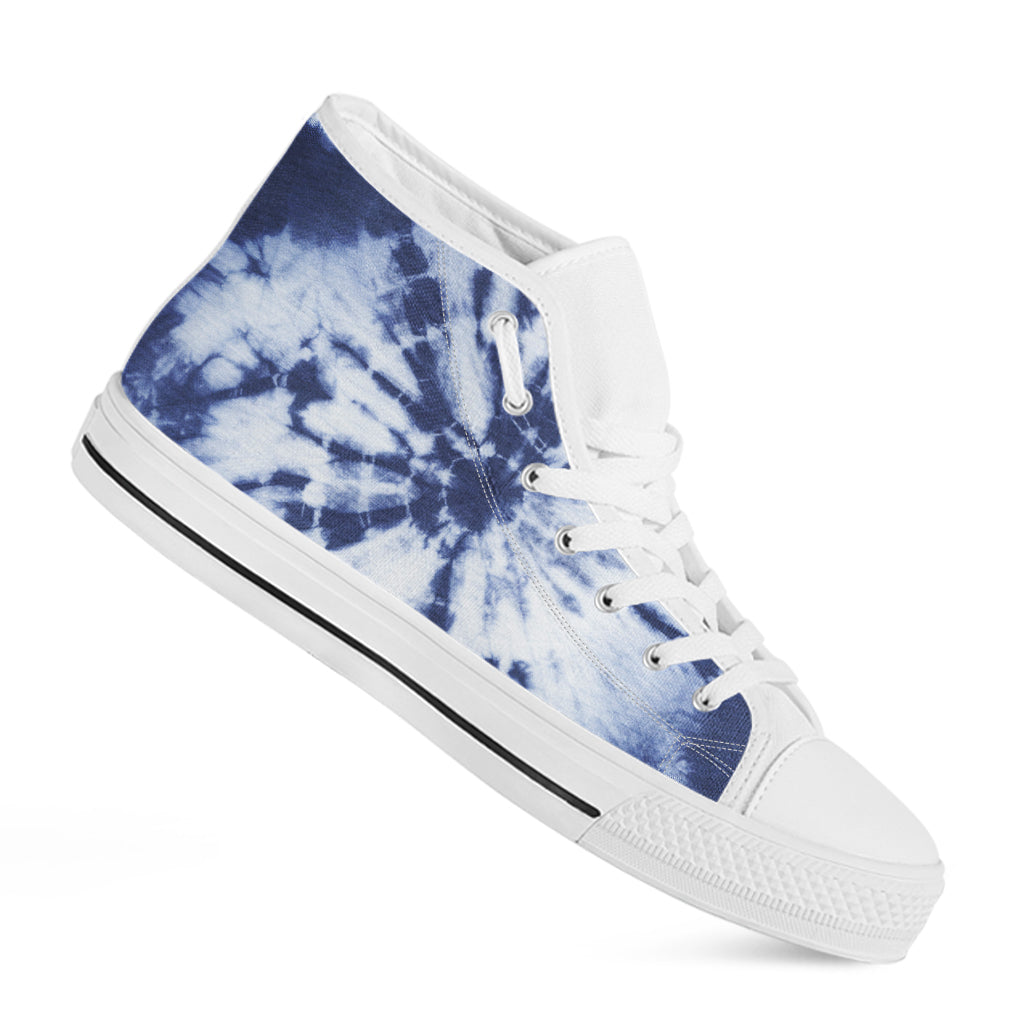 Blue And White Tie Dye Print White High Top Sneakers – GearFrost display picture 3