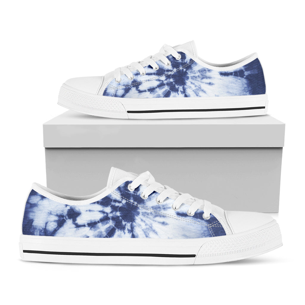 Blue And White Tie Dye Print White Low Top Shoes