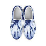 Blue And White Tie Dye Print White Slip On Shoes