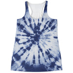 Blue And White Tie Dye Print Women's Racerback Tank Top