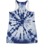 Blue And White Tie Dye Print Women's Racerback Tank Top