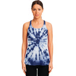 Blue And White Tie Dye Print Women's Racerback Tank Top