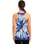 Blue And White Tie Dye Print Women's Racerback Tank Top