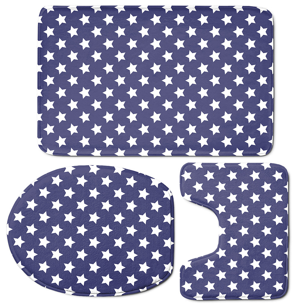 Blue And White USA Star Pattern Print 3 Piece Bath Mat Set
