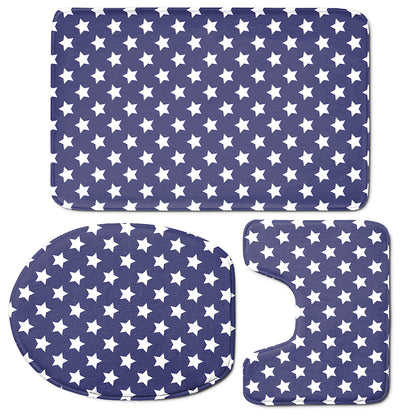 Blue And White USA Star Pattern Print 3 Piece Bath Mat Set