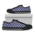 Blue And White USA Star Pattern Print Black Low Top Sneakers